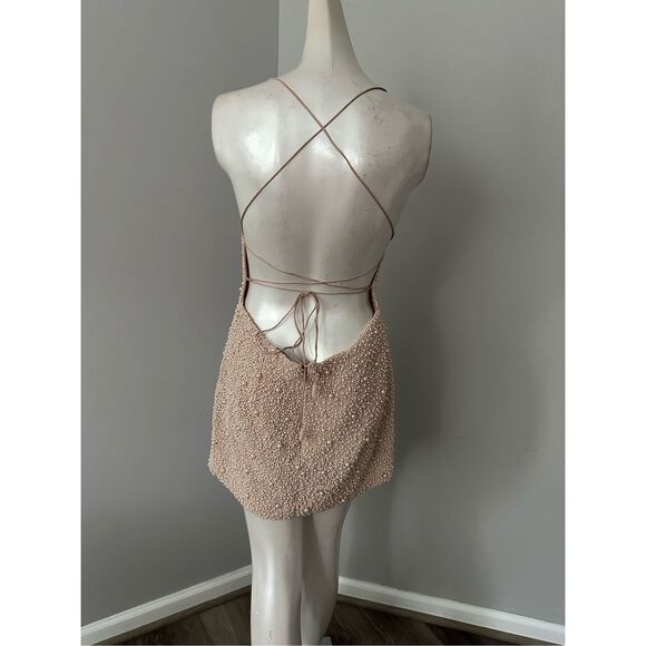 Retrofete Marin Faux Pearl-Embellished Crepe Mini Dress Pink Small $695 - Picture 8 of 13